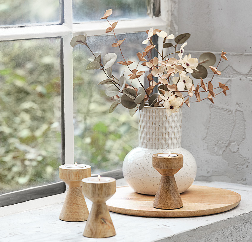 Рельєфна керамічна ваза та свічник з дерева манго