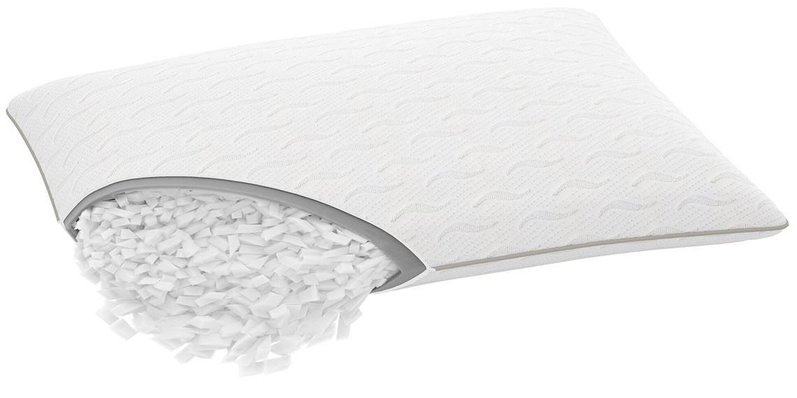 Подушка STROKKEN з Memory Foam Подушка зі зрізом, у якому видно подрібнений наповнювач Memory Foam