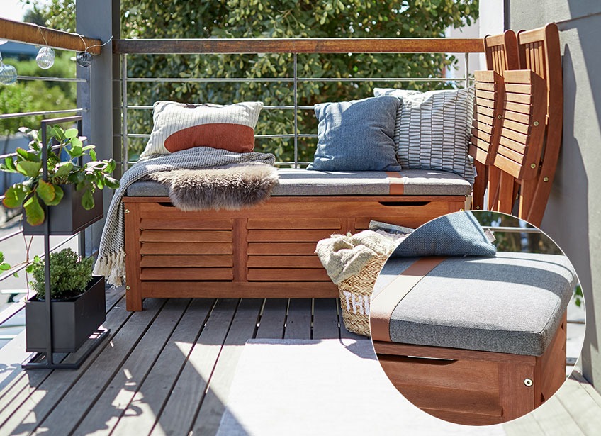 KARLBY storage box with seating on top Outside storage box with seating on top