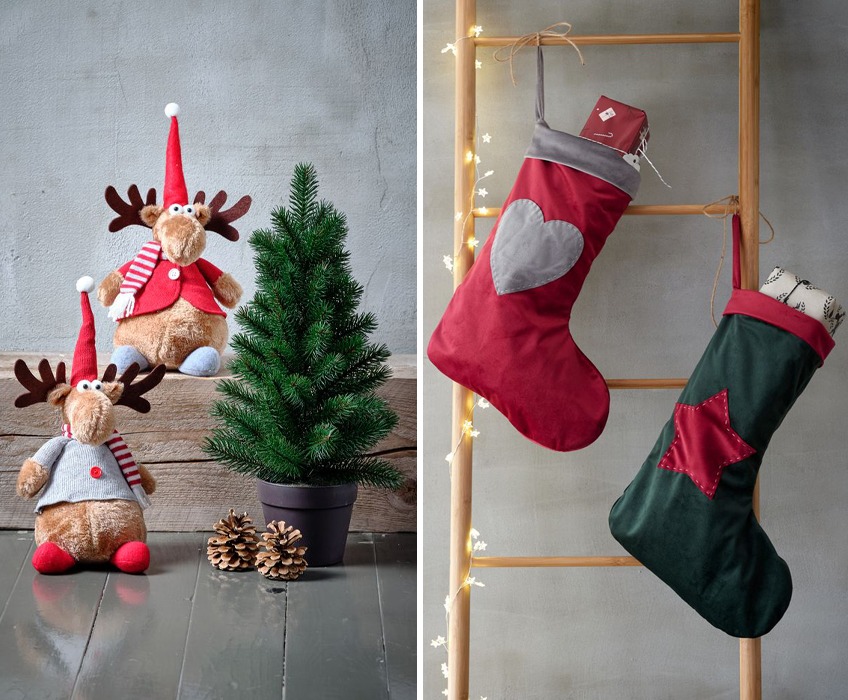 Іграшка новорічного оленя та різдвяні шкарпетки 