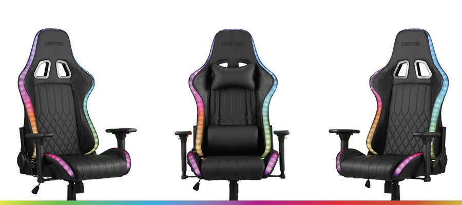 Чорне геймерське крісло з LED-підсвіткою з трьох кутів