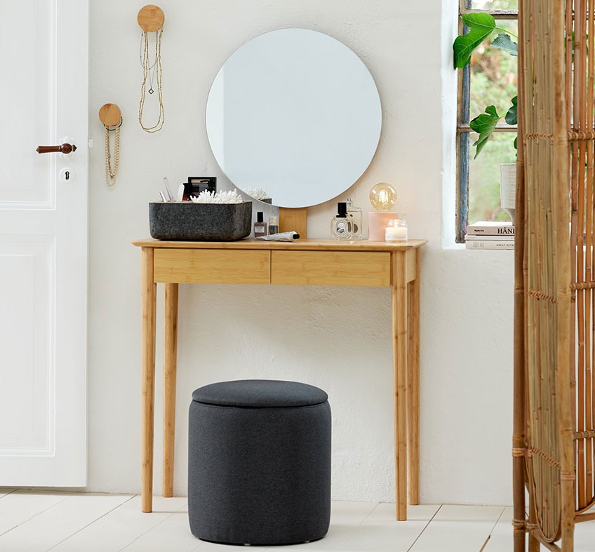 Бамбуковий туалетний столик з дзеркалом і пуф з ємністю для зберіганням